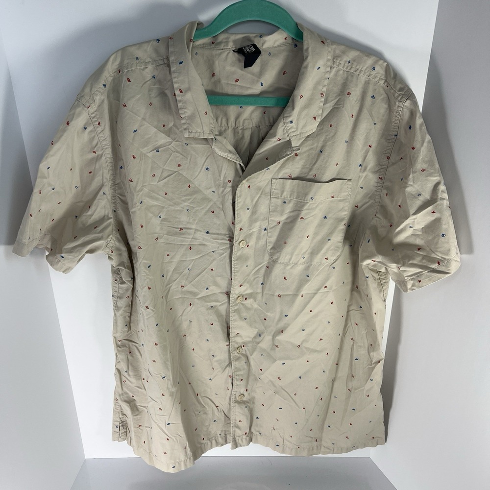 Mountain Hardwear Conness Lakes Short Sleeve Button Up Shirt AOP Ivory Men's XL
